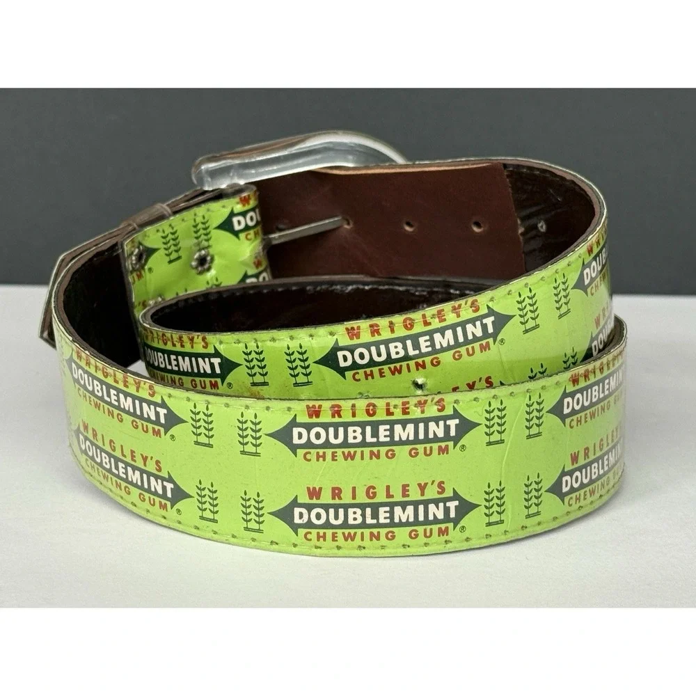 VTG Original Wrigleys Doublemint Gum Belt Green W/ Clear Buckle Size M 36